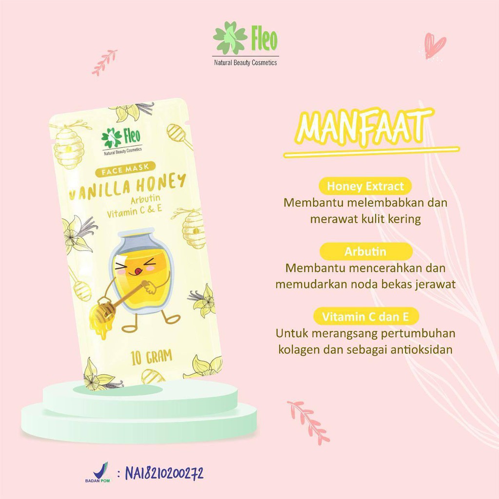 Masker Wajah Organik FLEO Face Mask 10Gr Bubuk Powder Original BPOM Vitamin C E Jerawat Kulit Kering