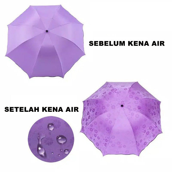 PAYUNG LIPAT 3D Magic Umbrella 3 Dimensi Ajaib Hujan Basah Ada Motif Timbul Free Pouch Lucu Unik