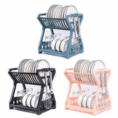 Rak Piring Plastik 2 Susun / Wadah Tempat Pengering Cuci Susun Piring Mangkok Gelas / Rak Penyimpanan Organizer Dapur Minimalis / Dish Drying Rack 2 Layer Tirisan Cucian Air Gantungan Serbaguna