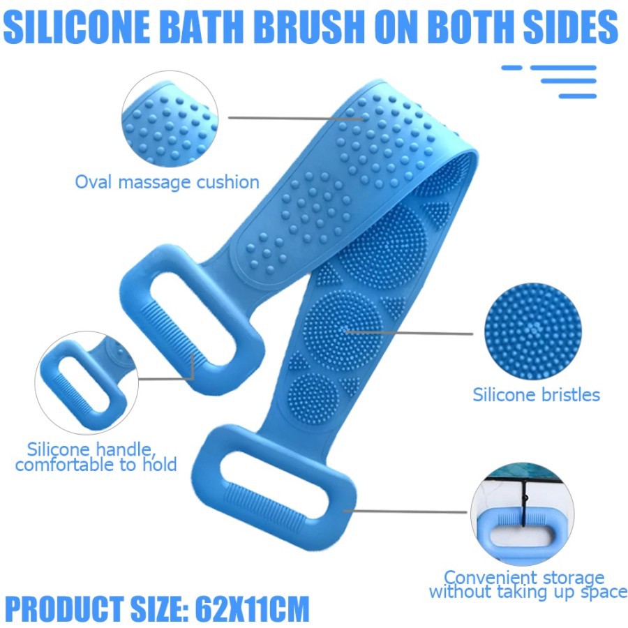 Sikat Punggung Badan Silicone Scrubber Sponge Mandi Alat Gosok Pembersih Daki Silikon 2 Sisi Karet