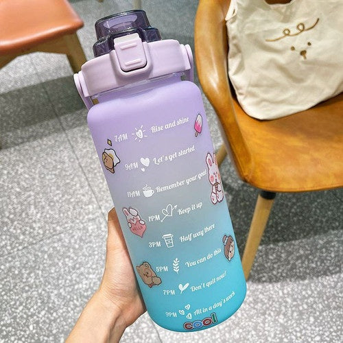 Botol Minum Motivasi Viral 2 Liter Jumbo FREE STICKER / Tumbler Nagita Warna Gradasi Pelangi / Wadah Air 2L FOOD GRADE / Tritan Botol Hits Penanda Waktu Minum 2000ML Dengan Tutup Pengunci / Bottle Penyimpanan Air Anti Tumpah Untuk Anak Dewasa