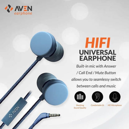 Earphone AVEN N18 Sport Sound Nylon Headset Cable Premium - Blue