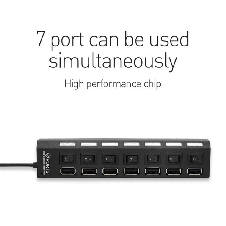 USB Hub 2.0 7 Port Saklar ON-OFF Adaptor Charger Hi Speed USBHUB Lubang Kabel Flashdisk Data Reader