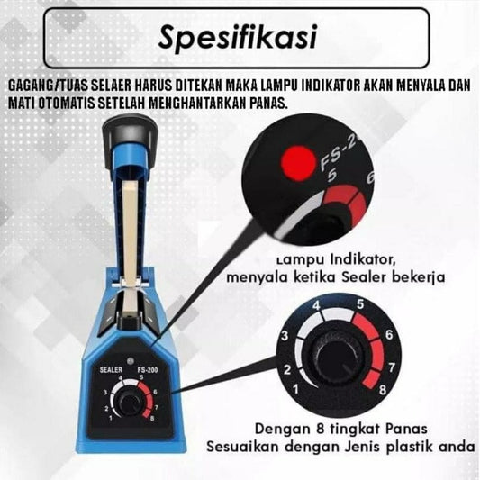 Alat Press Plastik Impulse Sealer PFS-200 20Cm / Mesin Perekat Plastik Kemasan Elektrik / Hot Sealing Pengemas Makanan Pemanas Plastik 200Mm