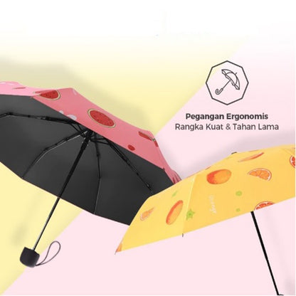 Payung Lipat Manual Dan Otomatis Motif Buah Anti Sinar UV Protection / Payung Hujan Panas Unik Mini Gambar Motif Buah Foldable Umbrella With Fruit Pattern Korean Style