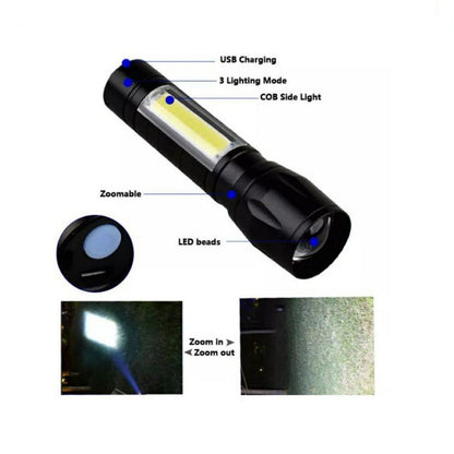 Senter Mini XPE COB LED Zoom Super Terang Swat Police Light Rechargeable / Lampu Pencahayaan Mini Untuk Camping Piknik Hiking