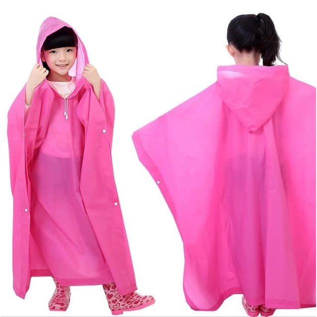 Jas Hujan Anak Model Poncho Waterproof Bahan EVA Tebal / Jas Hujan Mantel Korea + Hoodie Semi Transparan Anti Air Jubah Kelelawar Musim Ujan Motor Anti Basah Tidak Panas Kaku Sobek Children Travel Raincoat Lightweight Unisex Reusable Laki Laki Perempuan