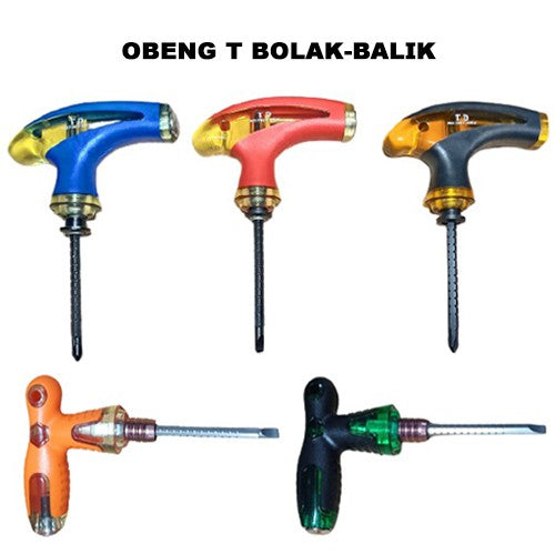 Obeng T Bolak Balik 2IN1 Obeng T Kombinasi Plus Minus Screwdriver Multifungsi