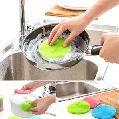 Spons Cuci Piring Silikon Serbaguna Spon Sponge Silicone Busa Alat Dishwashing Sikat Bulat Warna