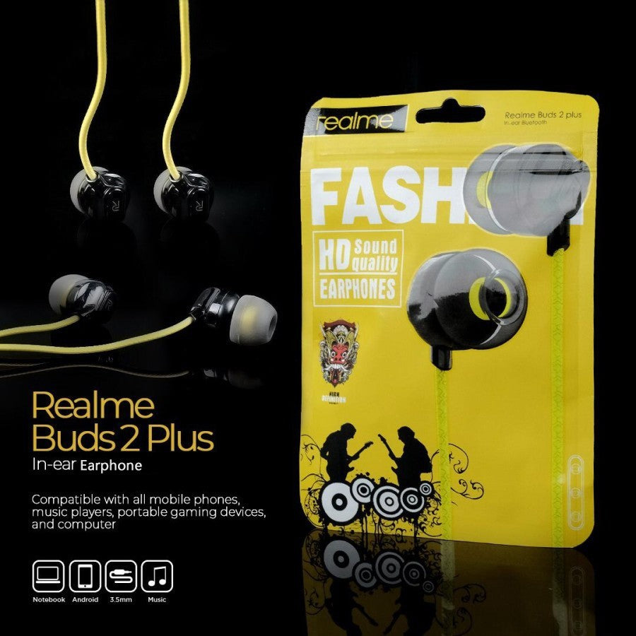 Headset Realme Buds 2 Plus In-ear Handsfree Earphone Stereo HD Sound Quality Earphones Suara Bening