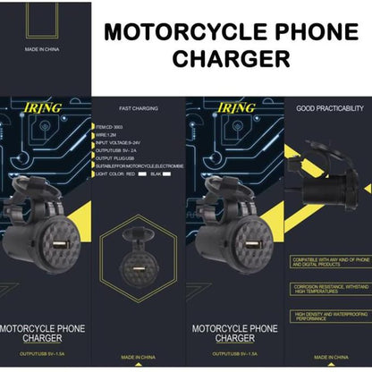 Alat Charger Hp di Motor Usb Waterproof Cas Aki Tombol ON OFF Charge Touring Gojek Grab Jepit Stang