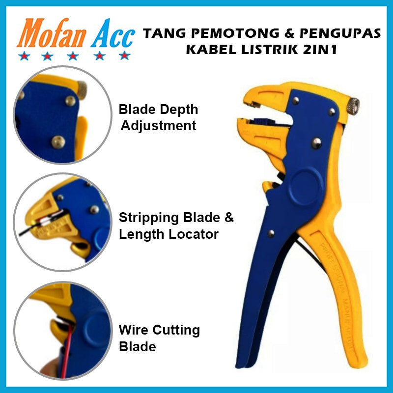 Tang Pengupas dan Pemotong Kabel Listrik 2in1 / Alat Pembuka Kulit Kabel UTP LAN Automatic Wire Cable Stripper Peralatan Perkakas Tangan Multifungsi Cable Tunggal Ganda Datar Multi