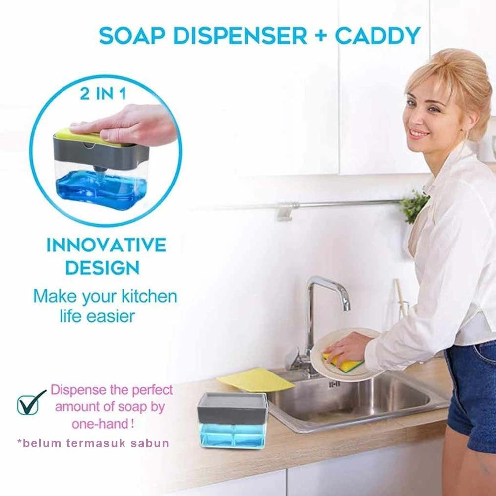 Dispenser Sabun Cair Cuci Piring Soap Pump Sponge Caddy / Tempat Wadah Sabun Cuci