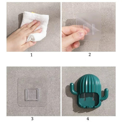 Gantungan Tempel Dinding Tempat Sikat Gigi Bentuk Kaktus / Hook Tempat Penyimpanan Gantung Alat Cukur Karet Kuncir Kain Lap Baju Handuk Kunci / Wall Mounted Toothbrush Holder Cactus / Serbaguna Unik Lucu