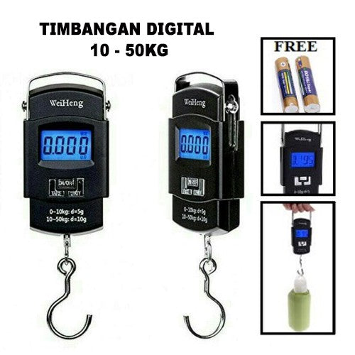 Timbangan Gantung Digital WEIHENG WH-A08 Max 50kg / Timbangan Kait Scale Baggage Koper Travel Elektrik Portable LCD Display / Timbangan Laundry Dagangan Internasional Lbs Jin Oz Kg Travelling