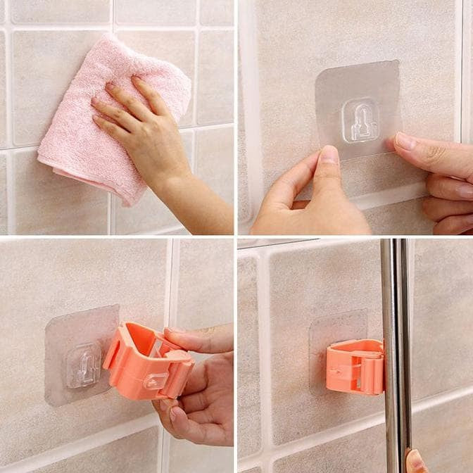 GANTUNGAN Hook Tempel GAGANG Sapu Pel Dinding Clip Holder Pengait Tempat Perabotan Rumah Alat Dapur / Mop Hanger Serbaguna