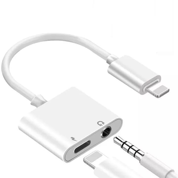 Kabel Audio Splitter 2IN1 Adapter Converter Jack Aux 3.5Mm dan Port Charging Lightning For Iphone