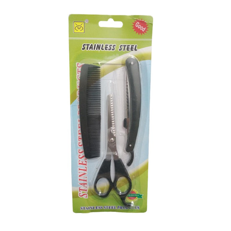 Gunting Set 3IN1 - Sasak Sisir Pisau Cukur Rambut Alat Potong Poni Gerigi Cukur Zigzag Salon Japan