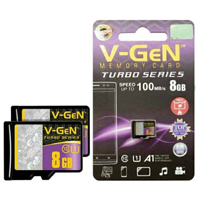 Memory Card V-GEN 8GB Class 10 Turbo Series 100Mb/s Micro SD Original Vgen MMC Microsd Bergaransi