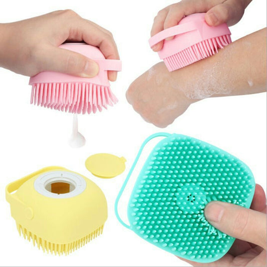 Spons Mandi Sikat Badan Silicone Dengan Tabung Sabun Cair / Soap Dispenser And Bath Brush / Sikat Pembersih Penggosok Punggung Bahan Silikon Bulu Lembut Gosok Pijat Sponge Spon Pump Pencet