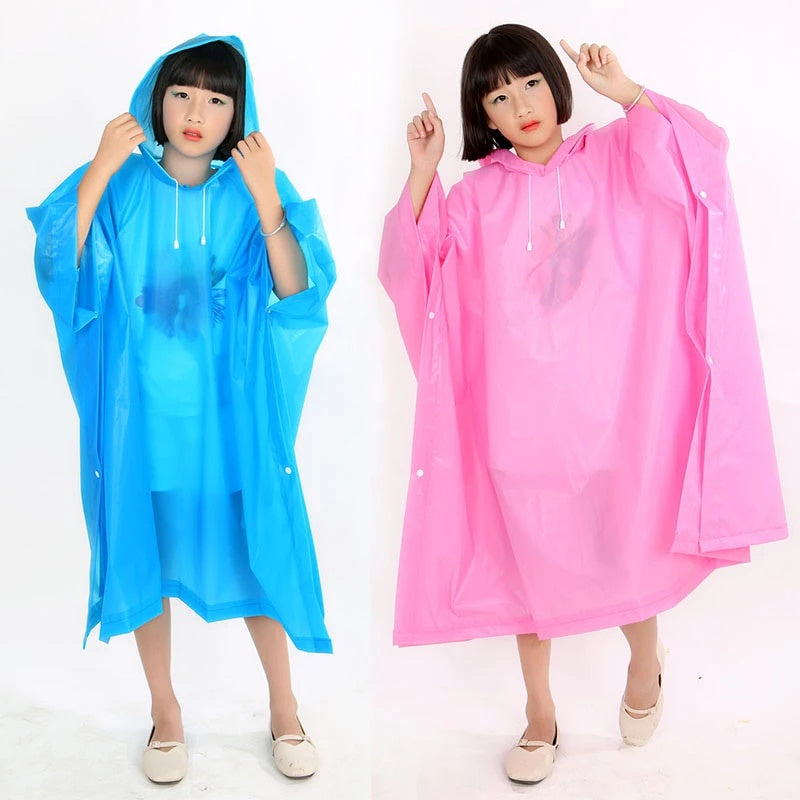 Jas Hujan Anak Model Poncho Waterproof Bahan EVA Tebal / Jas Hujan Mantel Korea + Hoodie Semi Transparan Anti Air Jubah Kelelawar Musim Ujan Motor Anti Basah Tidak Panas Kaku Sobek Children Travel Raincoat Lightweight Unisex Reusable Laki Laki Perempuan