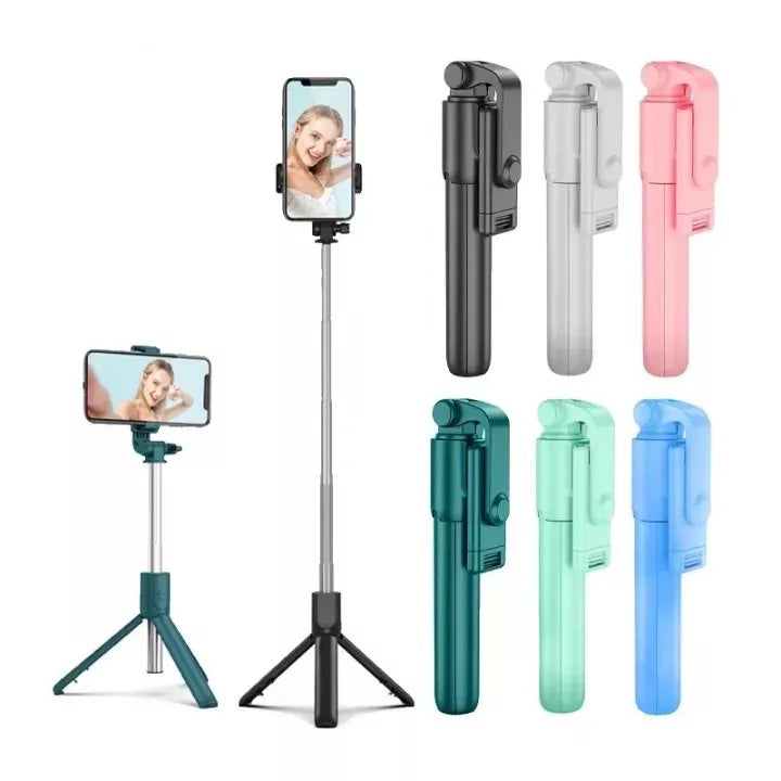 Tongsis Tripod R1 + Bluetooth Remote Shutter ( 3in1 ) / Tripod Mini + Tongkat Narsis Monopod + Remot Wireless Blutut / Mini Selfie Stick 360Â° Penyangga Handphone Kamera Untuk Travelling Aksesoris Fotografi Mobile