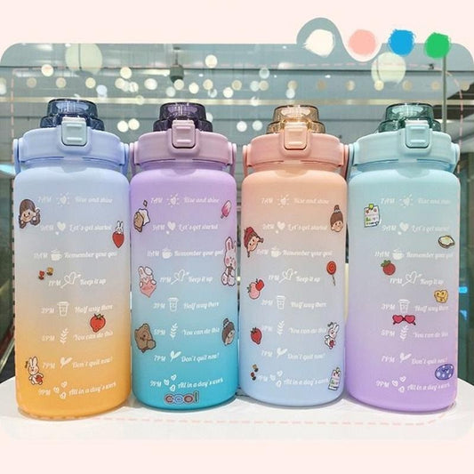 Botol Minum Motivasi Viral 2 Liter Jumbo FREE STICKER / Tumbler Nagita Warna Gradasi Pelangi / Wadah Air 2L FOOD GRADE / Tritan Botol Hits Penanda Waktu Minum 2000ML Dengan Tutup Pengunci / Bottle Penyimpanan Air Anti Tumpah Untuk Anak Dewasa