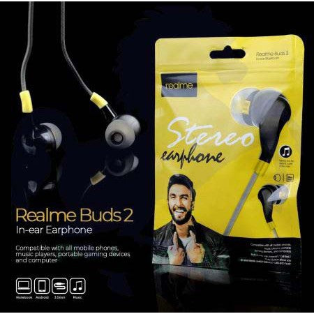 Headset Realme Buds 2 RMA 103 Stereo HD Sound Quality In-ear Earphone Mic Jack 3.5mm Handsfree Kabel