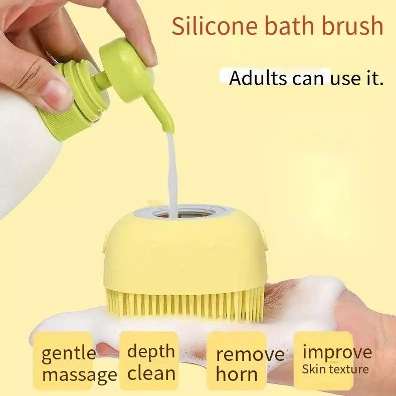 Spons Mandi Sikat Badan Silicone Dengan Tabung Sabun Cair / Soap Dispenser And Bath Brush / Sikat Pembersih Penggosok Punggung Bahan Silikon Bulu Lembut Gosok Pijat Sponge Spon Pump Pencet