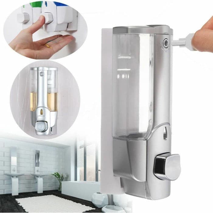 Dispenser Sabun Cair 1 Tabung 350ml Tempat Botol Isi Ulang Soap Single Lock Sanitizer Tempel Dinding Gantung