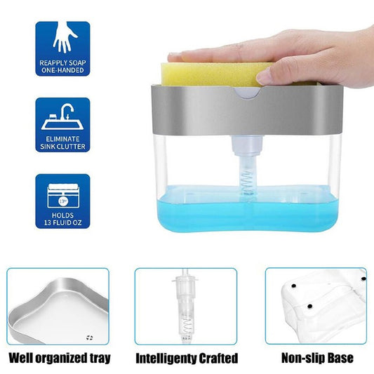 Dispenser Sabun Cair Cuci Piring Soap Pump Sponge Caddy / Tempat Wadah Sabun Cuci