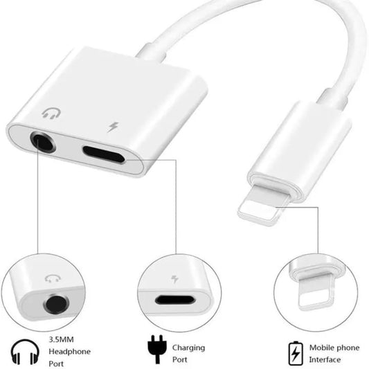 Kabel Audio Splitter 2IN1 Adapter Converter Jack Aux 3.5Mm dan Port Charging Lightning For Iphone