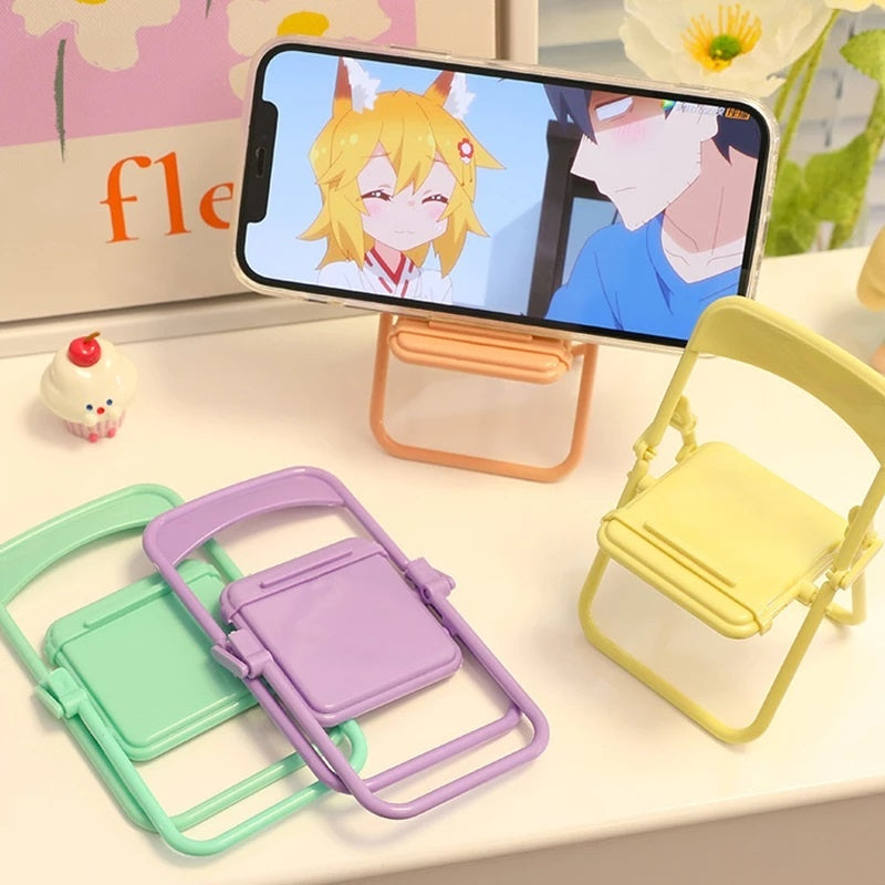 Stand Holder Hp Model Kursi Lipat / Universal Dudukan Penyangga Handphone Model Bangku Mini / Chair Folding Mobile Phone Macaron / Docking Sandaran HP Tablet Adjustable Warna Warni Pastel Dekorasi Ruangan Dekor