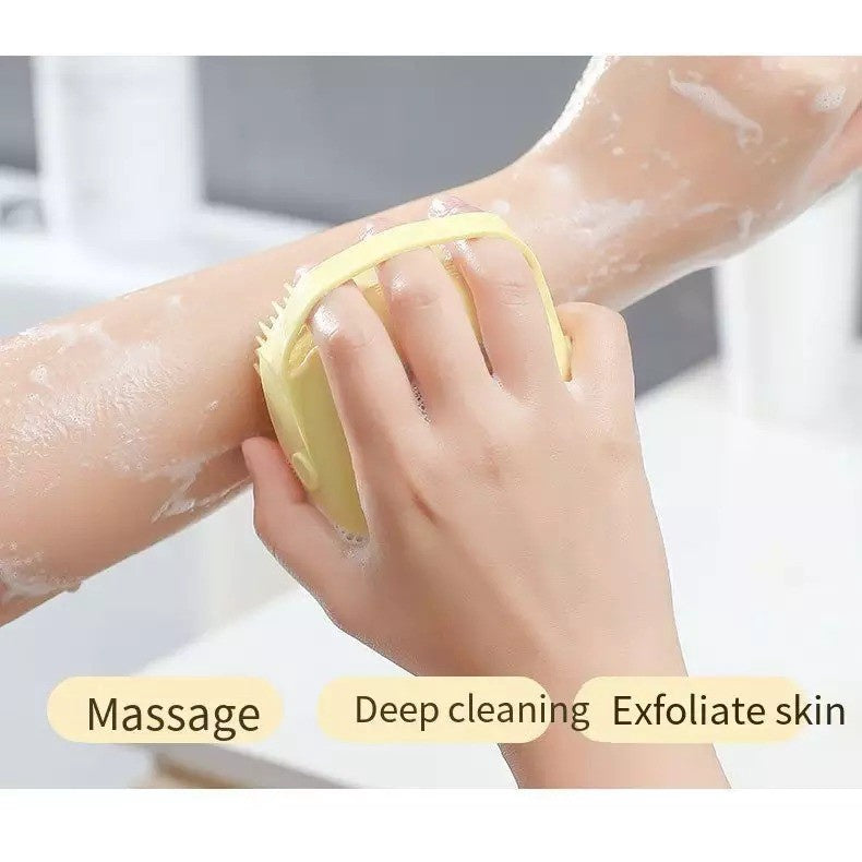 Spons Mandi Sikat Badan Silicone Dengan Tabung Sabun Cair / Soap Dispenser And Bath Brush / Sikat Pembersih Penggosok Punggung Bahan Silikon Bulu Lembut Gosok Pijat Sponge Spon Pump Pencet