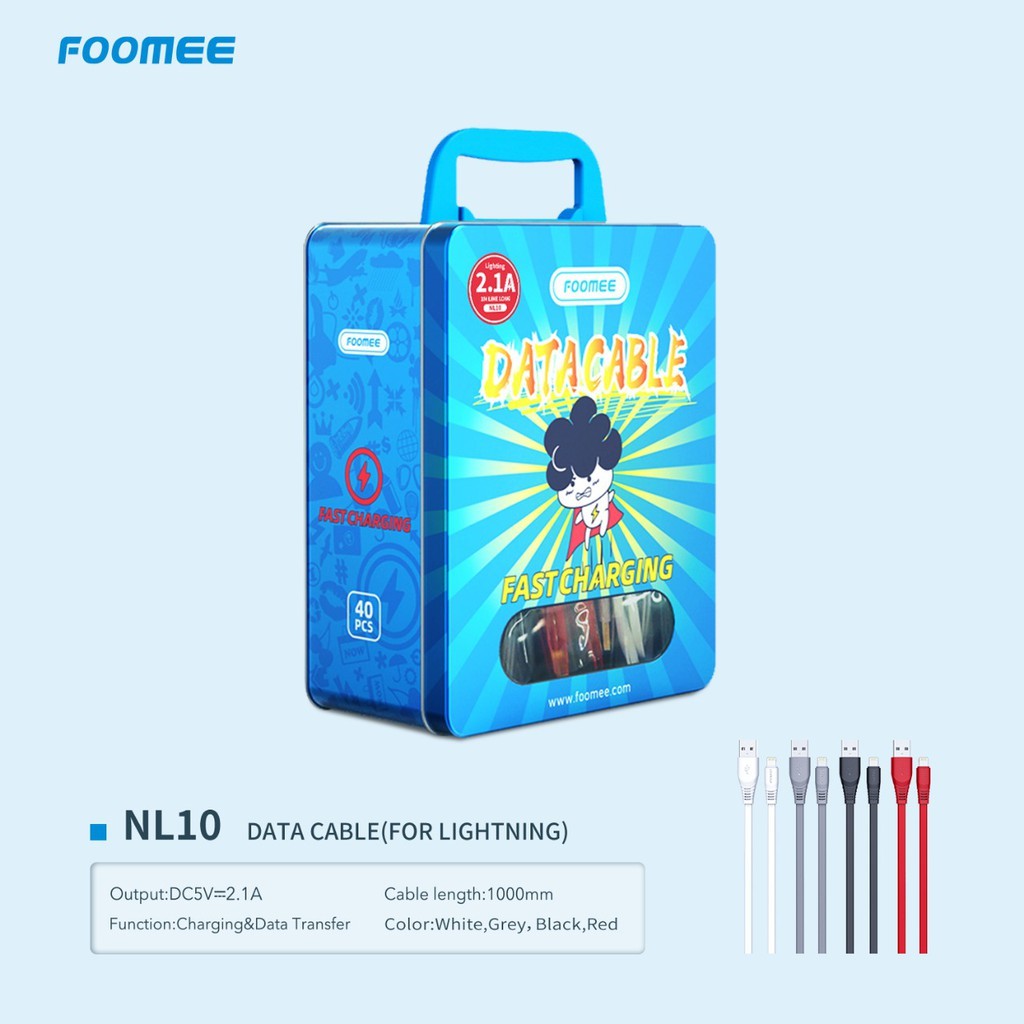 Kabel Lightning Ip Foomee NL10 2.1A 100Cm Original Cable Data Charger Fast Charging Warna Gepeng