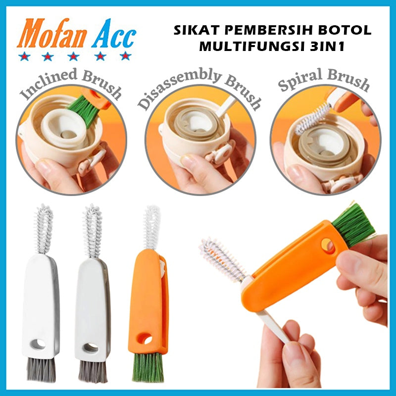 Sikat Pembersih Tutup Botol 3in1 Bentuk Wortel / Alat Cuci Sela Sedotan Dot Celah Mulut Botol Susu Bayi Twisted Cleaning Brush Serbaguna