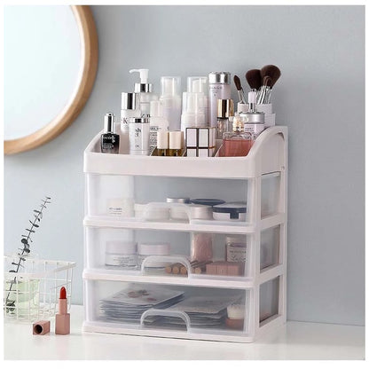 Rak Kosmetik Laci 3 Susun Multifungsi / Kotak Tempat Penyimpanan Peralatan Make Up Aksesoris Perhiasan / Storage Box Drawer Alat Makeup Brush Skincare / Rak Organizer Peralatan Alat Tulis Kantor 3 Layer Transparan Serbaguna Lemari Mini Laci Meja