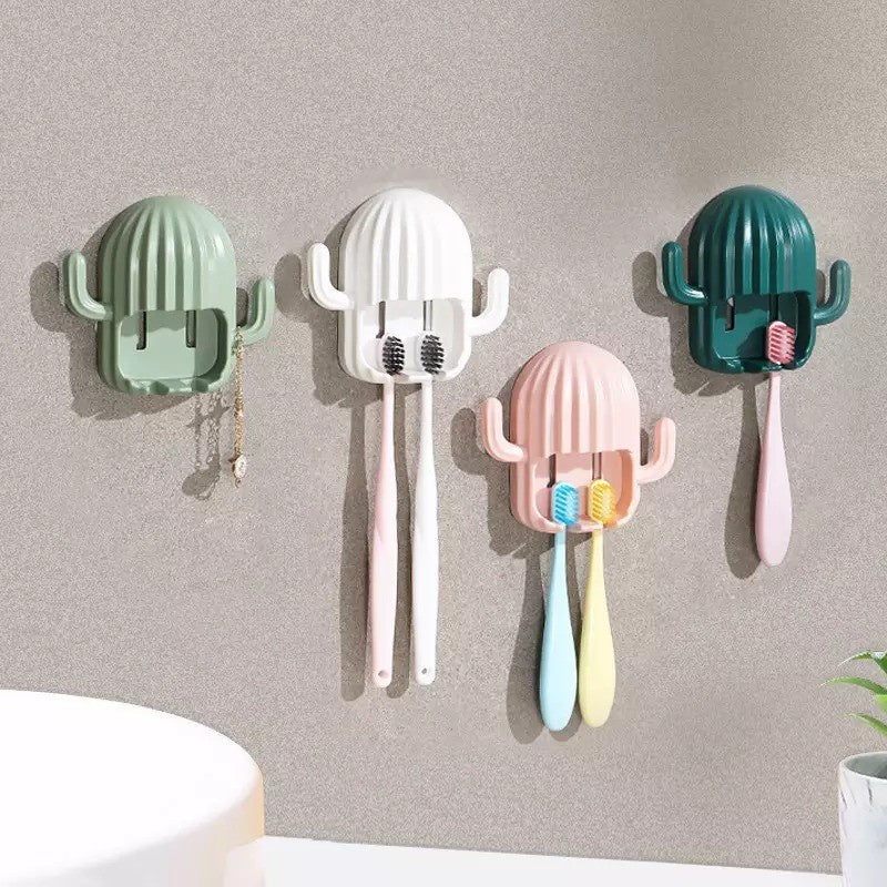 Gantungan Tempel Dinding Tempat Sikat Gigi Bentuk Kaktus / Hook Tempat Penyimpanan Gantung Alat Cukur Karet Kuncir Kain Lap Baju Handuk Kunci / Wall Mounted Toothbrush Holder Cactus / Serbaguna Unik Lucu