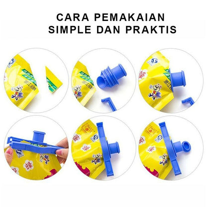 Klip Segel Plastik Penutup Makanan dengan Corong / Penjepit Kemasan Bungkus Makanan Ringan Bumbu Dapur / Penjepit Bungkusan Cemilan Snack Sereal / Jepitan Food Sealing Clip + Nozzle Cap