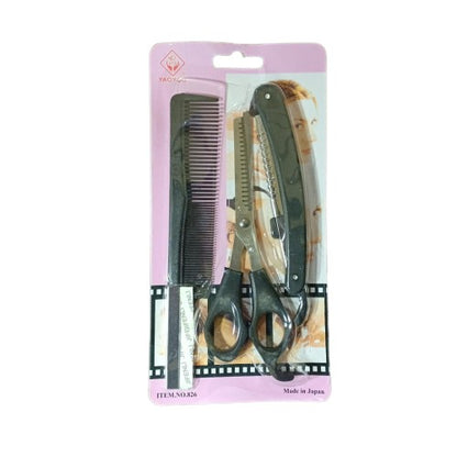 Gunting Set 3IN1 - Sasak Sisir Pisau Cukur Rambut Alat Potong Poni Gerigi Cukur Zigzag Salon Japan