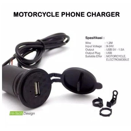 Alat Charger Hp di Motor Usb Waterproof Cas Aki Tombol ON OFF Charge Touring Gojek Grab Jepit Stang