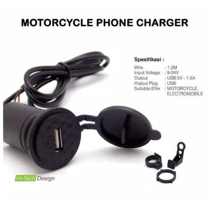 Alat Charger Hp di Motor Usb Waterproof Cas Aki Tombol ON OFF Charge Touring Gojek Grab Jepit Stang