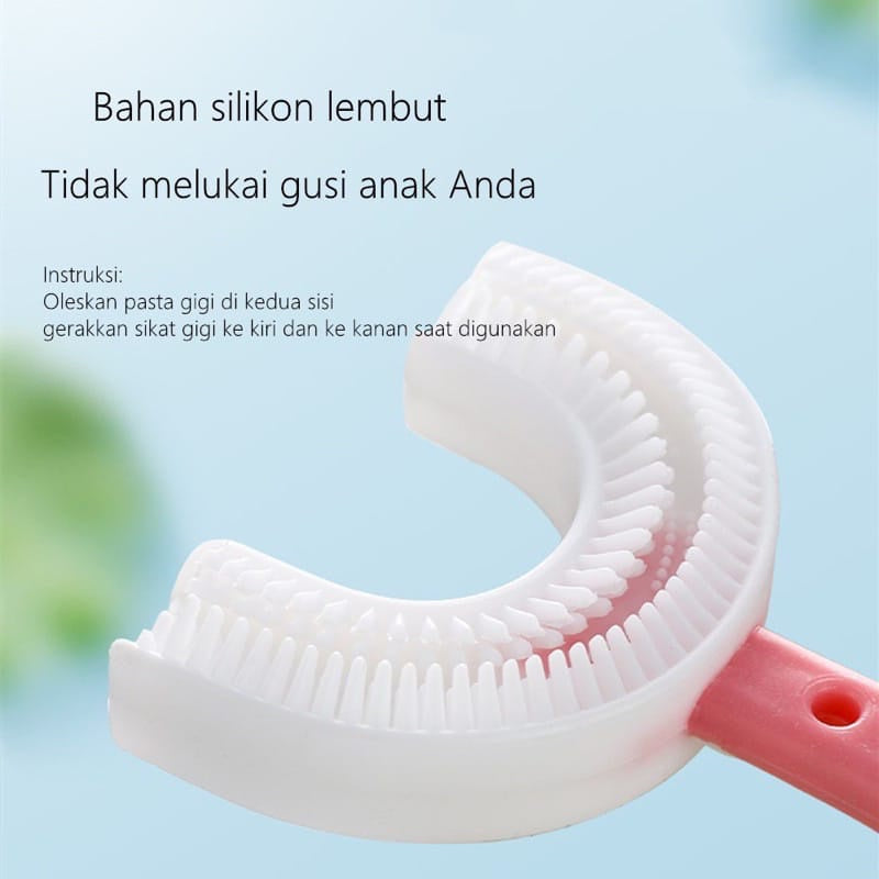 Sikat Gigi Anak Bentuk U Shape Bahan Silikon Usia 2-6 Tahun / Training Toothbrush Baby Silicone 360° / Sikat Gigi Bayi Balita Type Tooth Brush for Toddlers Bulu Halus Lembut