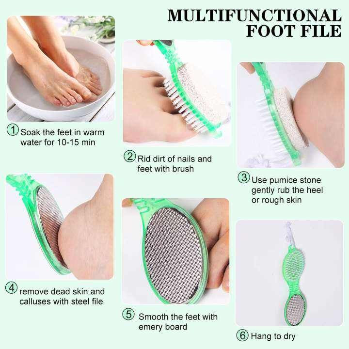 Sikat Penghalus Telapak Kaki 4in1 / Alat Komplit Perawat Tumit Pedicure Paddle Brush 4 Step / Calluses Remover Batu Gosok Sikat Amplas Pengangkat Kulit Mati / Cleanse Brush File Metal RASP Scrub Pumice Stone Buff Emery Pile