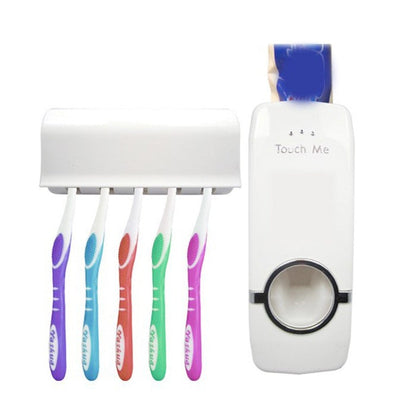 Dispenser Odol Tempat Sikat Gigi TOUCH ME Rak ToothPaste & Brush Set WHITE Otomatis Pasta Holder