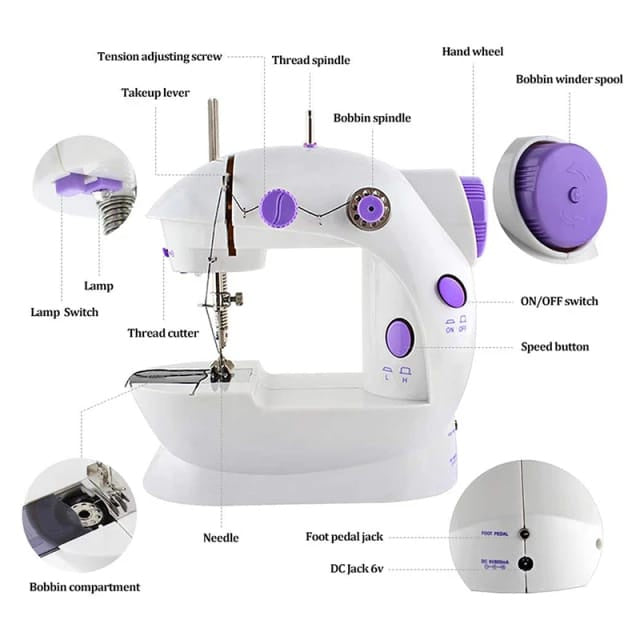 Mesin Jahit Mini Portable SM-202A  / Sewing Machine Elektrik With Lampu LED / Alat Jahit Rumah Tangga Praktis Menjahit Jarum Benang Multifungsi Murah