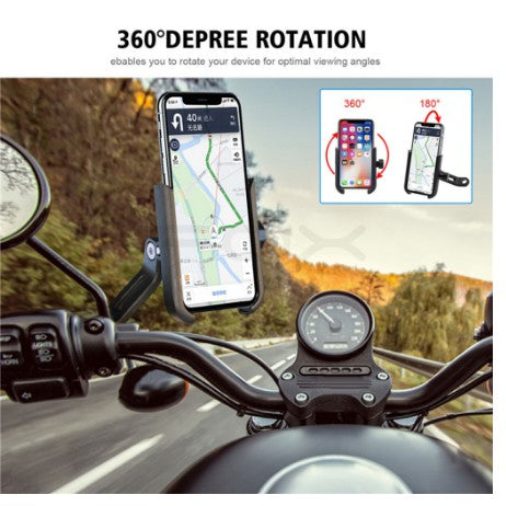 Holder Spion Sepeda Motor HM11 / Motorcycle Mount Stand Bracket Universal Dudukan HP GPS HM-11 / Dudukan Mobile Phone Jepit Putar Gojek Grab Rotation 360°