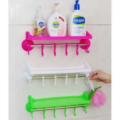 Rak Gantungan 2IN1 / Gantung Handuk dan Tempat Sabun Shampoo Tempel Dinding Kamar Mandi Dapur / Holder Tempat Shampo Spons Baju Botol Kecap Peralatan Bumbu / Silicone Suction Vakum Tanpa Paku Serbaguna