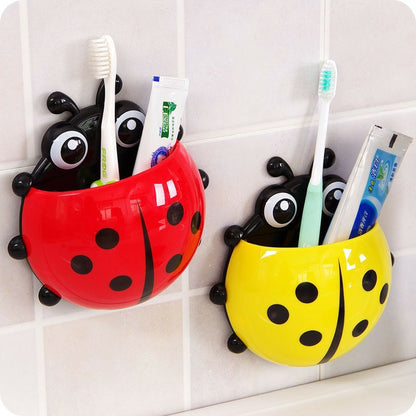 Tempat Sikat Gigi Odol Karakter Kumbang / Toothbrush Holder Motif Ladybug / Rak Wadah Tempel Dinding Kaca Kamar Mandi Silikon Sucker Serbaguna