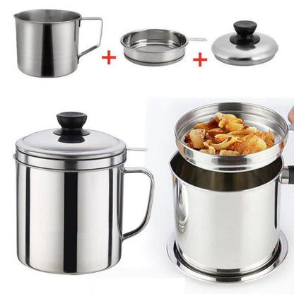 Wadah Saringan Minyak 1.3 Liter Stainless Steel Lokal & Import  / Oil Pot Filter Anti Karat / Gelas Penyaring Ampas Sisa Minyak Jelantah 1300 ML Anti Tumpah